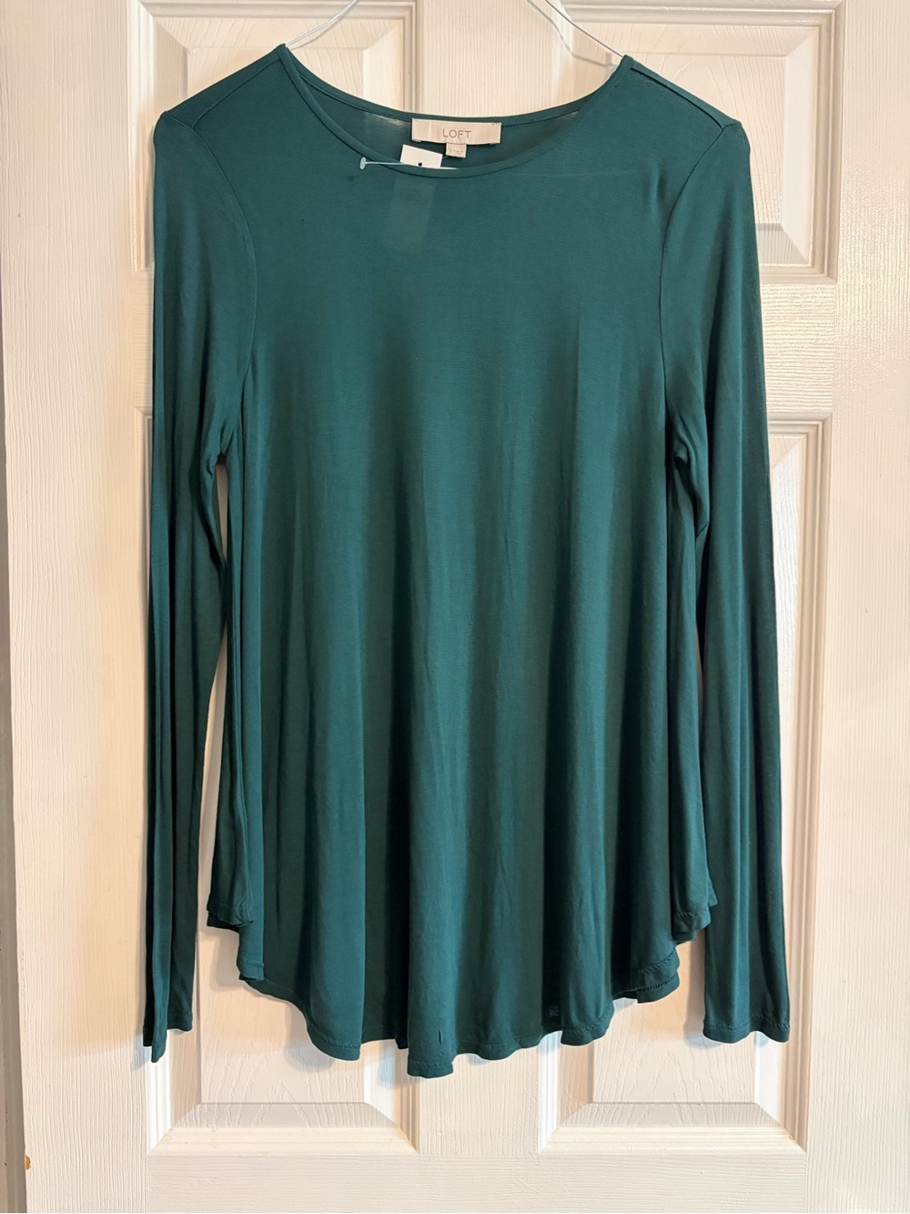 NWT LOFT Dark Teal Flowy Tunic Top S Handkerchief Hem Long Sleeve Flaw